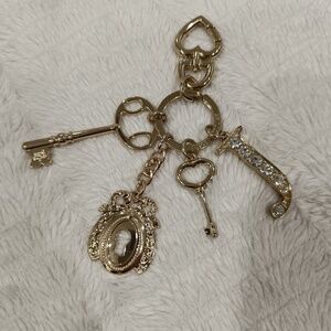 Juicy Couture Vintage Gold Lock Key Rhinestones Bag Purse Key Chain Charm Y2k